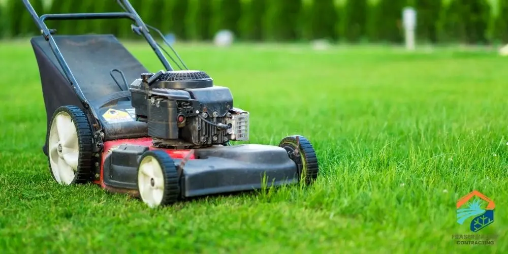 Lawn mower on a healthy looking lawn in Chilliwack BC
