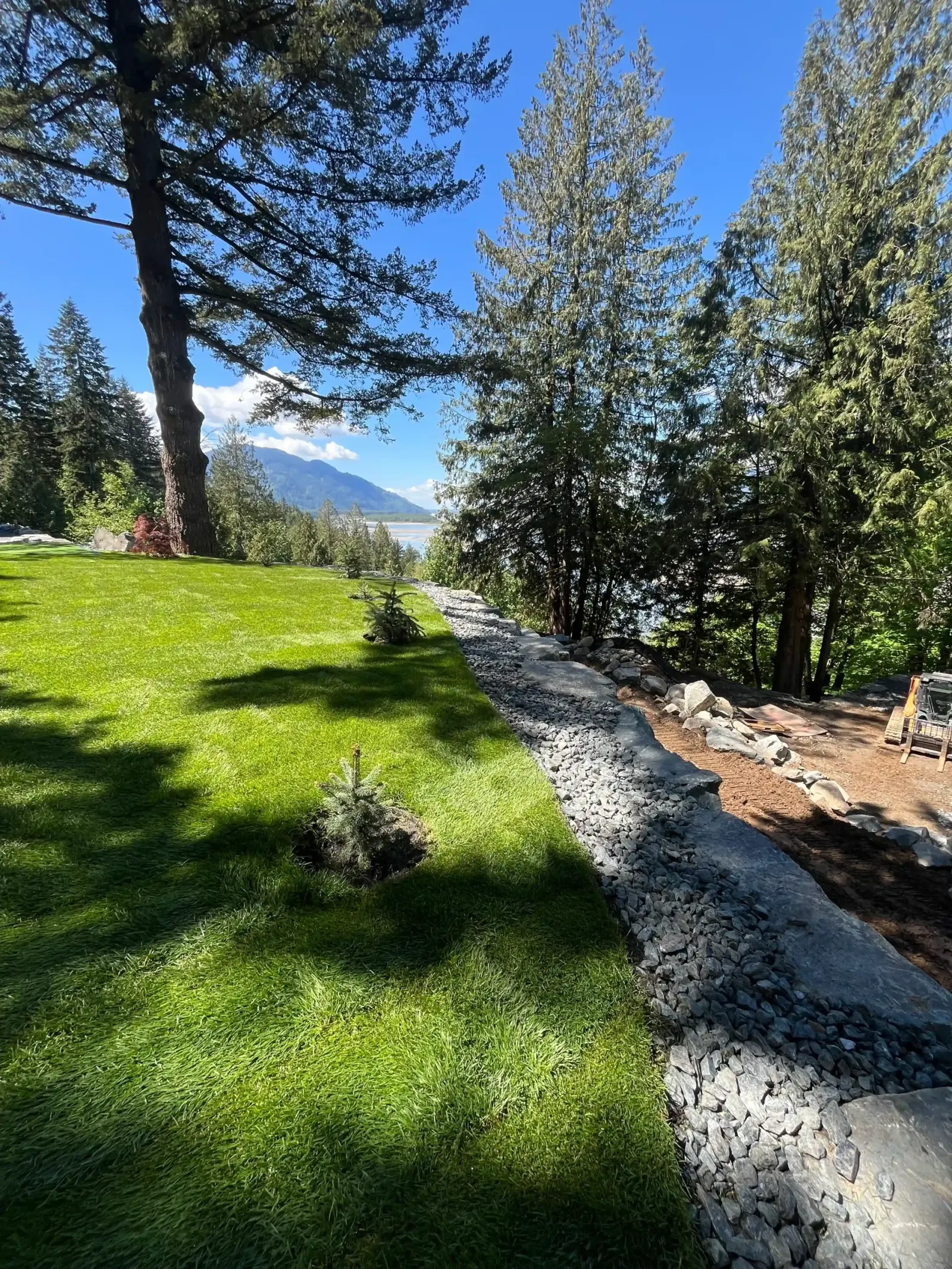 Finished lawn with rock borders