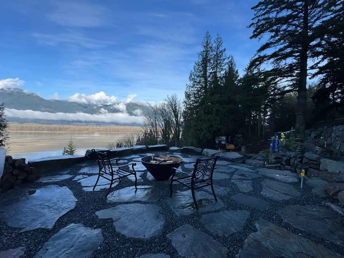 Flagstone patio with a fire pit