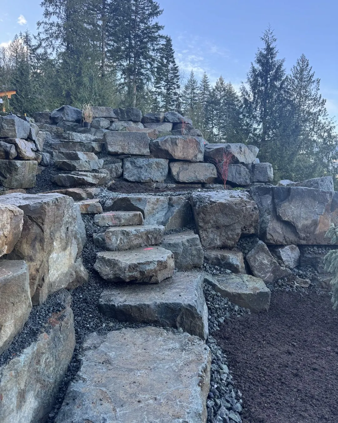 Large placed boulders forming a wall face