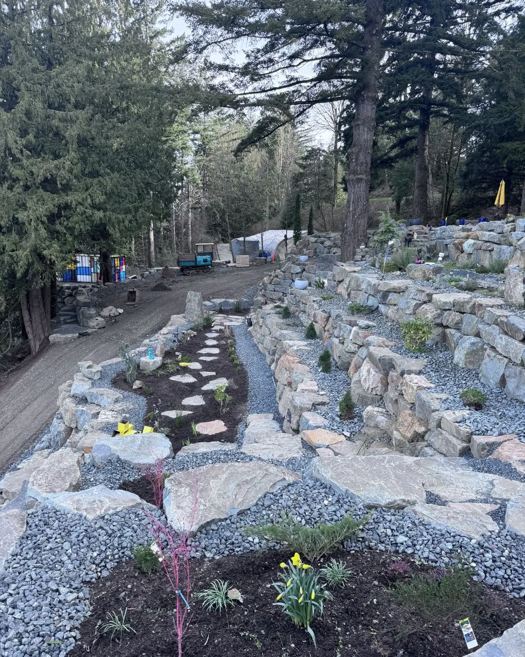 Stone steps set between terraced rock walls